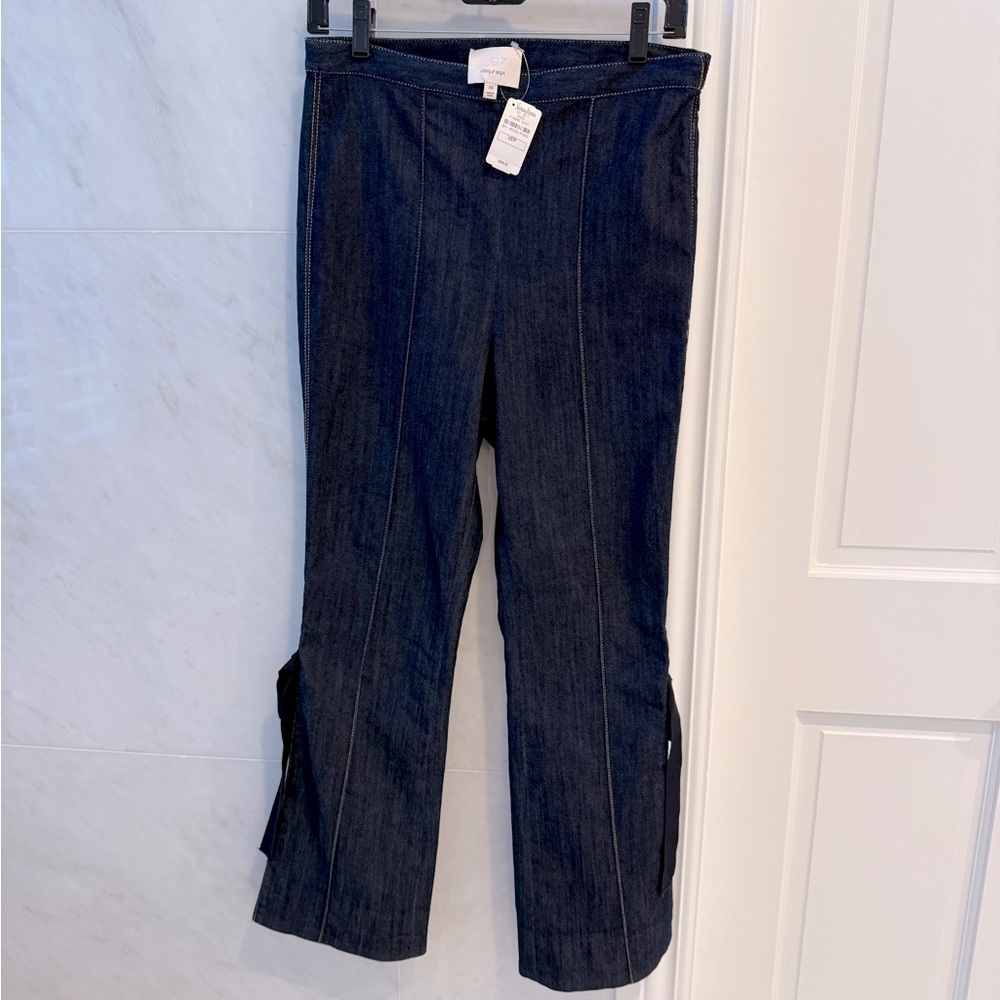 NWT cinq à sept Navy Dark Wash Denim Pants w side bow/slit